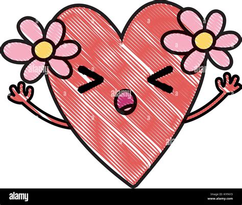 Grated Sleeping Heart With Flowers Kawaii With Arms Stock Vector Image