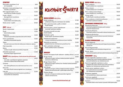 Menu At Kuchnie Wiata Restaurant Mikolajki