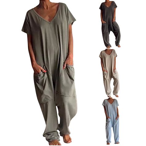 AGWOLF Plus Size Jumpsuits for Women V Neck Baggy Romper Stretchy Wide
