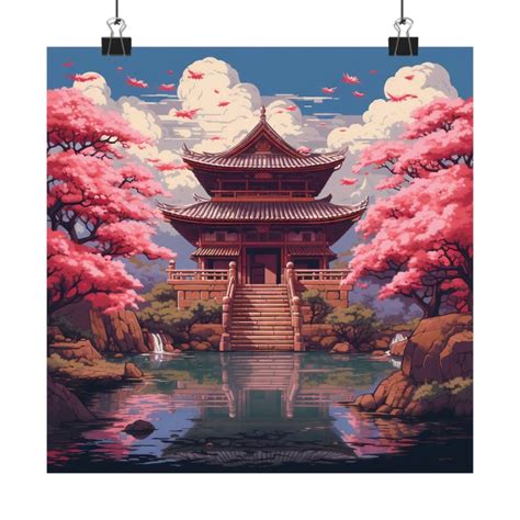 Peaceful Dojo With Cherry Blossoms Japanese Print Décor Modern Wall Art