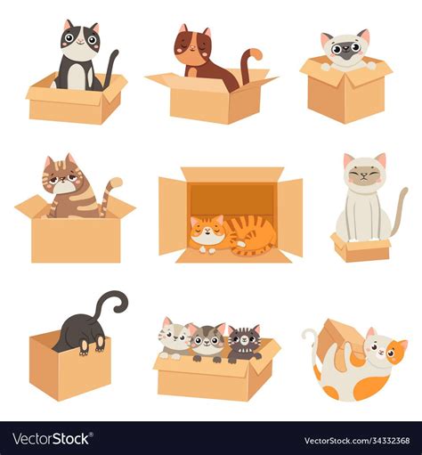 Cats In Boxes Cute Stickers With Cat Sitting Vector Image On