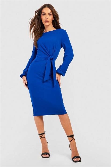 Tailored Knot Detail Midi Dress Boohoo Uk