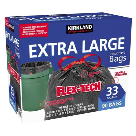 Kirkland Signature Flex Tech 33 Gallon Trash Bag 90 Count Trash Bag