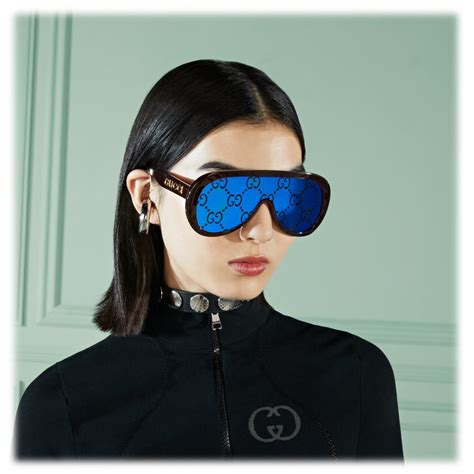 Gucci Oversize Mask Sunglasses Tortoiseshell Blue Gucci Eyewear Avvenice