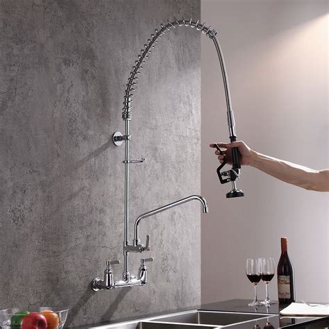 High Arc Pull Down Wall Mounted Kitchen Sink Tap In Polished Chrome