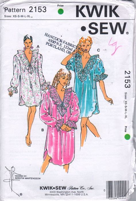 Kwik Sew Misses Victorian Style Nightgown Pattern V Neck Etsy