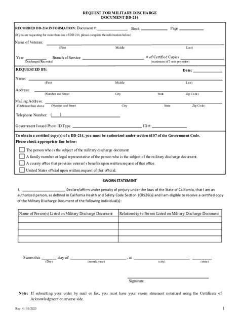 Fillable Online Veteran Certificate Of Release Or Discharge Replacement