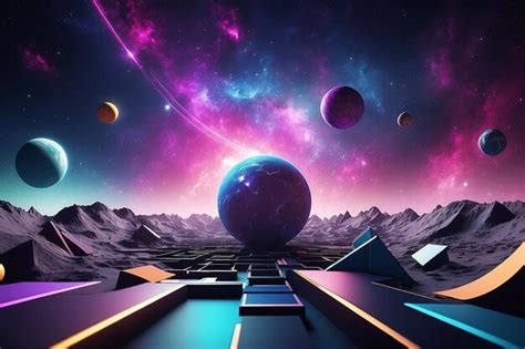 Premium Photo A Cosmic Playground A 3d Rendering Of Geometric Shapes