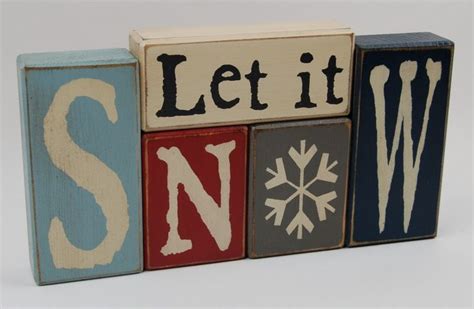 Let It Snow Letter Blocks Christmas Snowman Decorations Wood Blocks