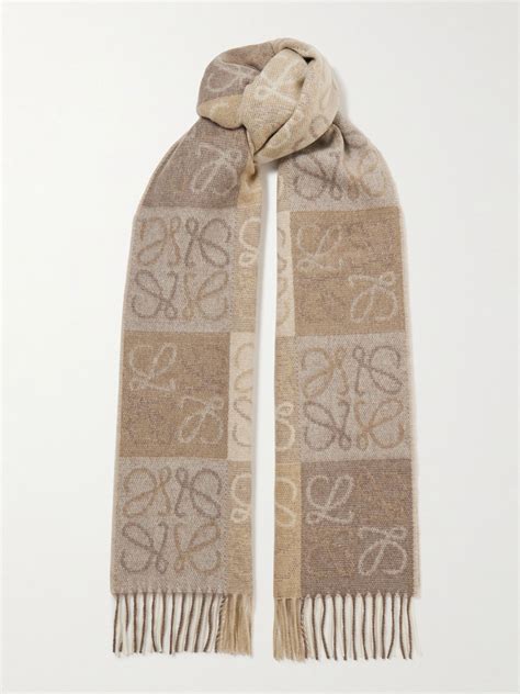 Beige Fringed Wool And Cashmere Blend Jacquard Scarf Loewe Net A Porter