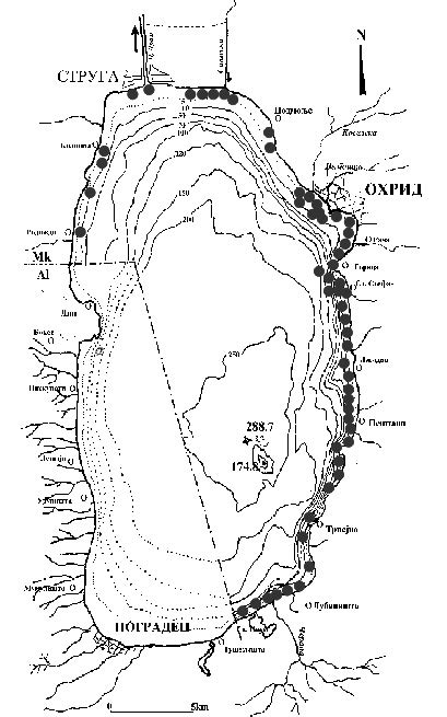 Map of Lake Ohrid with researhed localities | Download Scientific Diagram