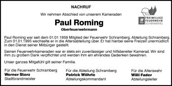 Traueranzeigen Von Paul Roming Schwarzw Lder Bote Trauer