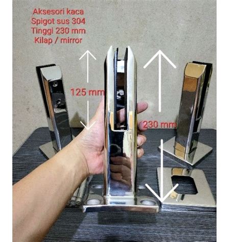 Jual SPIGOT JUMBO KACA MIRROR KILAP TIANG RAILING BRAKET KAKI JEPIT