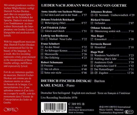 Dietrich Fischer Dieskau And Karl Engel Goethe Lieder Cd Dietrich