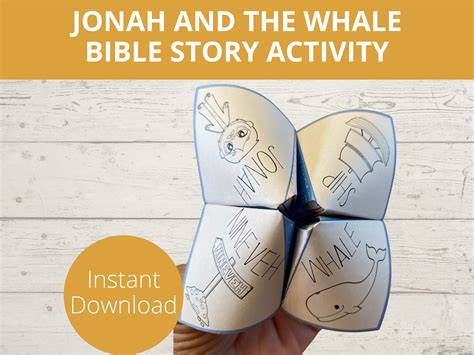 Jonah And The Whale Bible Story Activity Sunday School Craft Printable Paper Craft Fortune