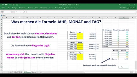 Excel Verwenden Der Formeln Jahr Monat Und Tag Youtube