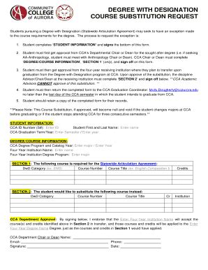 Fillable Online Request For Course Substitution In Graduate Degree