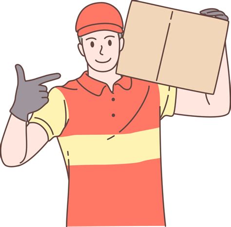 Illustration Of Delivery Man Holding Box And Pointing Characters Hand Drawn Style 35573867 Png