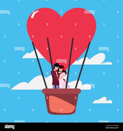 Couple Romance Travel Hot Air Balloon Vector Illustration Stock Vector Image Art Alamy
