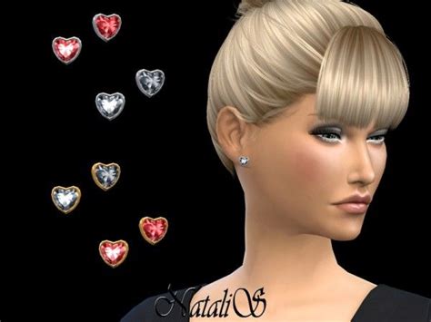 The Sims Resource Heart Shape Crystal Stud Earrings By Natalis Sims