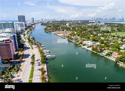 Miami Beach Florida,aerial overhead view from above,Collins Avenue ...