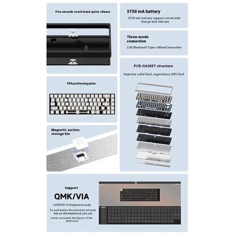 Weikav Lucky V Aluminum Wireless Mechanical Keyboard Barebone Kit Hot Swappable Rgb