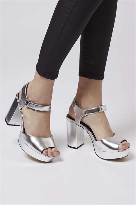 Topshop Limbo Chunky Platform Sandals In Silver Metallic Lyst