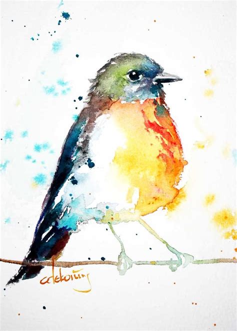 Spring Robin Colourful Watercolor Bird Art 8x10 By Christyobalek