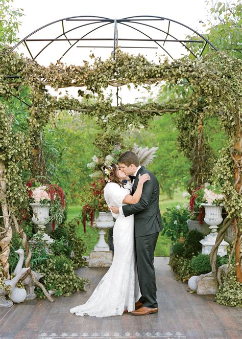 Green Wedding Arch with Vines and Hops