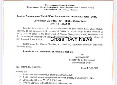 Nomination Of JKAS Officer As Nodal Officer For Shri Amarnath Ji Yatra