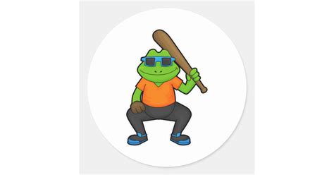 Frog at Baseball with Baseball bat & Sunglasses Classic Round Sticker | Zazzle