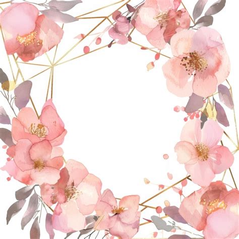 Premium Photo Watercolor Pink Floral And Gold Geometric Frame