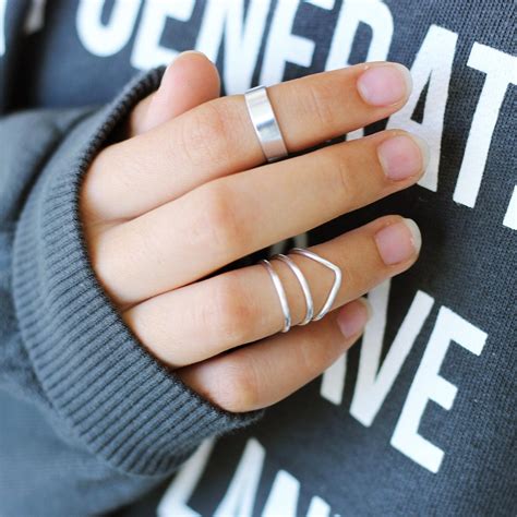 Silver Knuckle Ring Set Of 4 Above The Knuckle Rings Stacking Midi