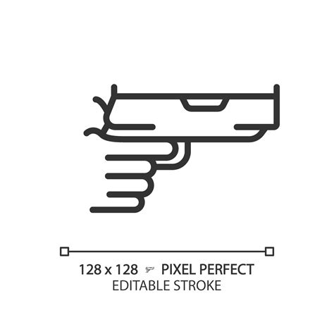 2D pixel perfect editable black gun in hand icon, isolated simple ...