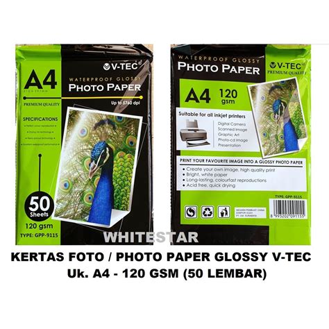 Jual Kertas Foto Photo Glossy Paper A V Tec Gsm Lembar Vtec