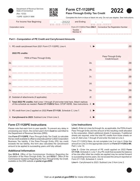 Form Ct 1120pe Download Printable Pdf Or Fill Online Pass Through Entity Tax Credit 2022