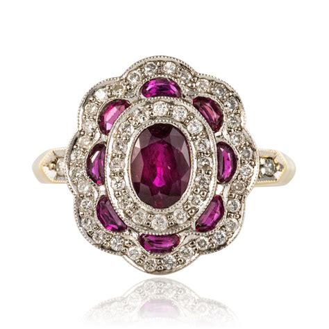 Bague rubis diamants festonnée Bijou ancien Bague de fiançailles