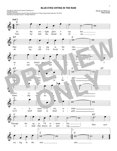 Willie Nelson Blue Eyes Crying In The Rain Sheet Music