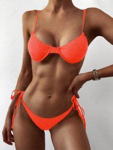 Zaful Ribbed Underwire Bikini Set In Orange Zaful