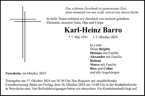 Traueranzeigen Von Karl Heinz Barro OstalbTrauer