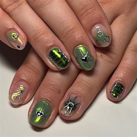 Amazon Pcs Green Press On Nails Short Almond SHANRUN Nude Fake Nails Press Ons With