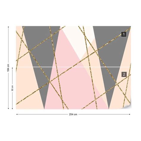 Fotobehang Vlies Behang Driehoeken En Gouden Lijnen X Cm