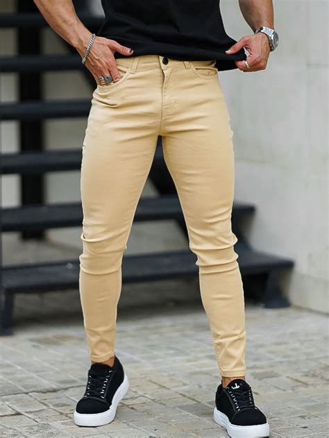 Men Slant Pocket Skinny Jeans In 2023 Mens Denim Khaki Mens Outfits