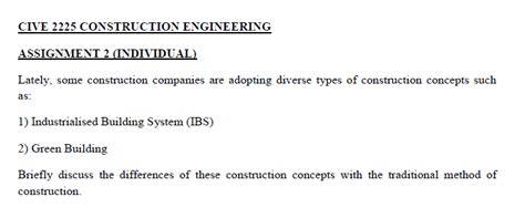 Solved Cive Construction Engineering Assignment Chegg