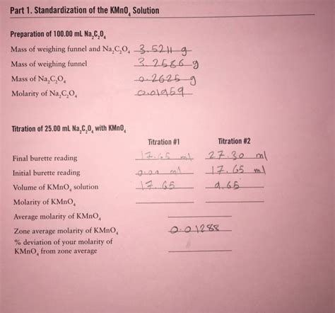 Solved Part 1 Standardization Of The KMnO Solution Chegg