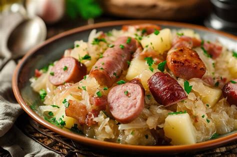 Premium Photo A Plate Of Choucroute Garnie A Traditional Alsatian