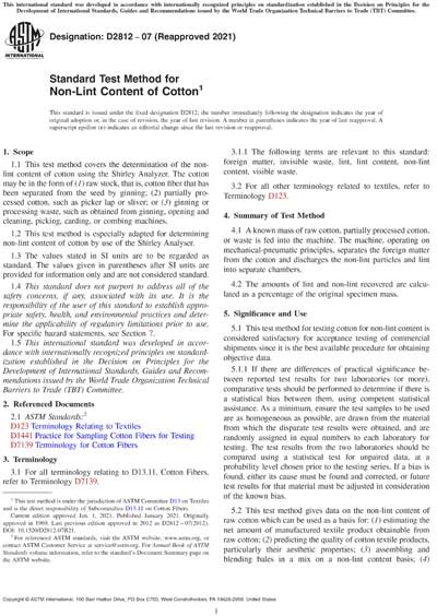 Astm D Standard Test Method For Non Lint Content Of Cotton 32596 Hot