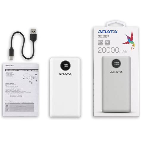 Bateria Adata P20000QCD 20000mAh Blanco USB Power Bank Cargador