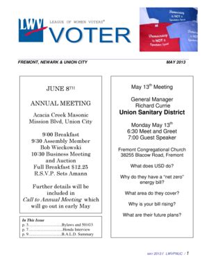 Fillable Online Union Sanitary District June Th Annual Meeting