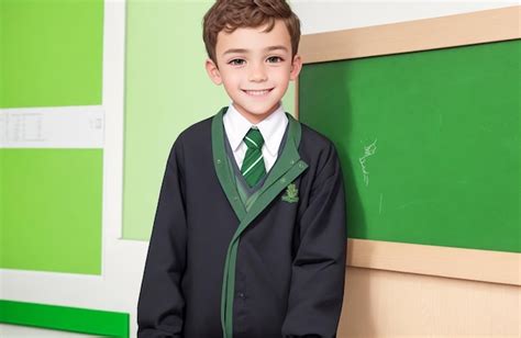 Premium Photo | Image of boy wearing green uniform from school over ...